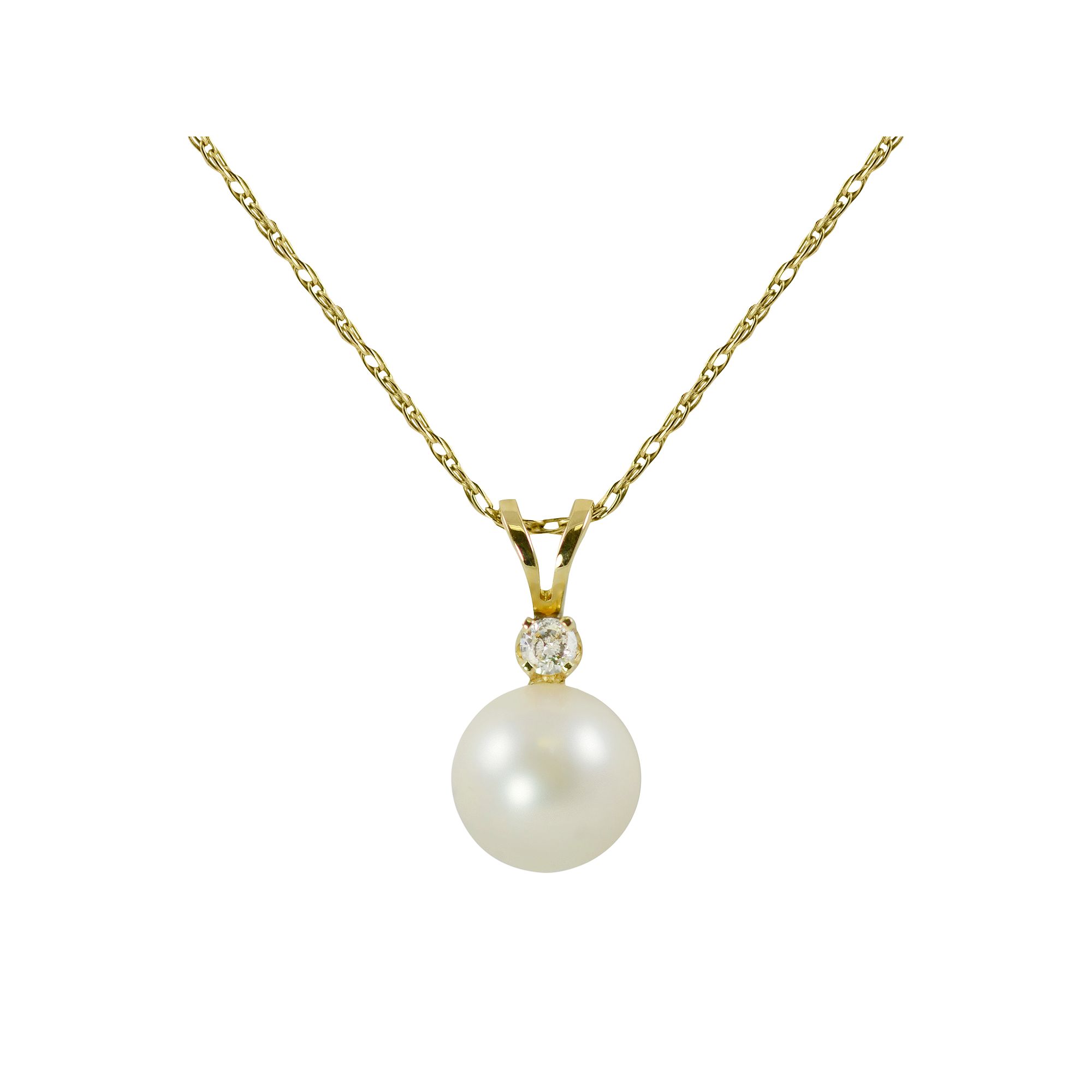 14k Gold Akoya Cultured Pearl and Diamond Accent Pendant, Womens, Size: 1