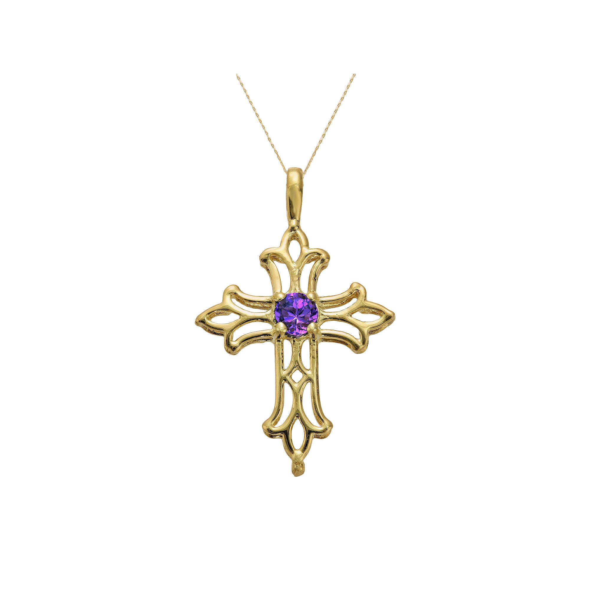 Gemminded 10k Gold Amethyst Filigree Cross Pendant, Womens, Size: 18, P