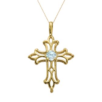 Gemminded 10k Gold Aquamarine Filigree Cross Pendant