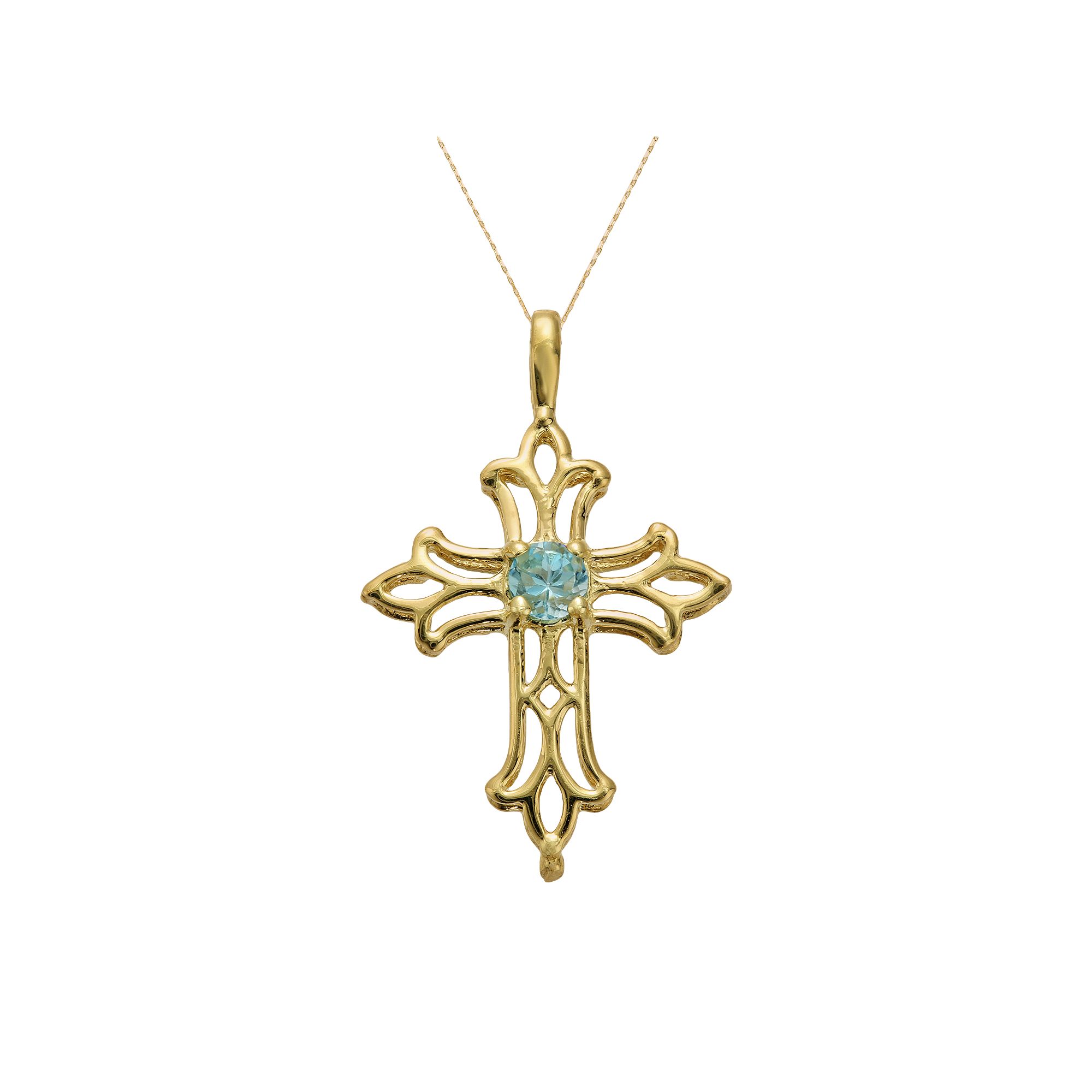 Gemminded 10k Gold Blue Topaz Filigree Cross Pendant, Womens, Size: 18