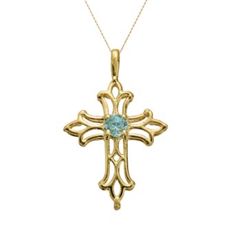 Gemminded 10k Gold Blue Topaz Filigree Cross Pendant