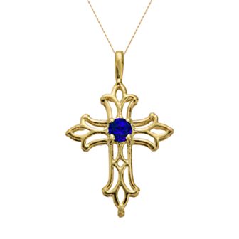 Gemminded 10k Gold Lab-Created Sapphire Filigree Cross Pendant