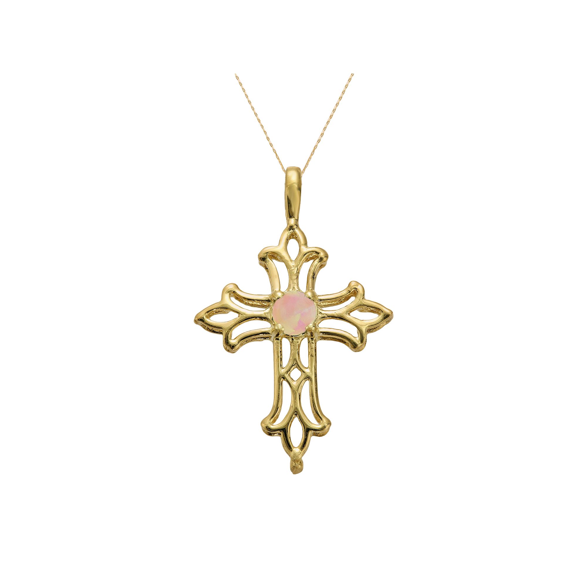 Gemminded 10k Gold Lab-Created Opal Filigree Cross Pendant, Womens, Size: