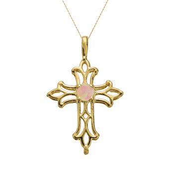 Gemminded 10k Gold Lab-Created Opal Filigree Cross Pendant