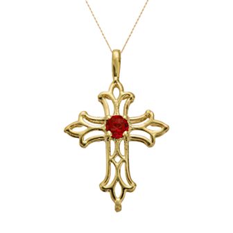 Gemminded 10k Gold Lab-Created Ruby Filigree Cross Pendant