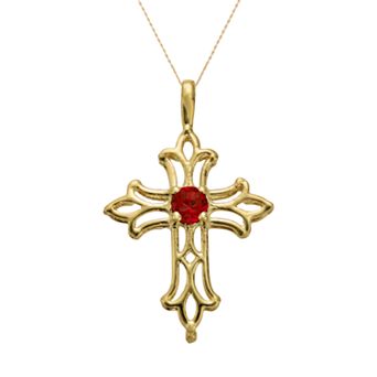 Gemminded 10k Gold Lab-Created Ruby Filigree Cross Pendant