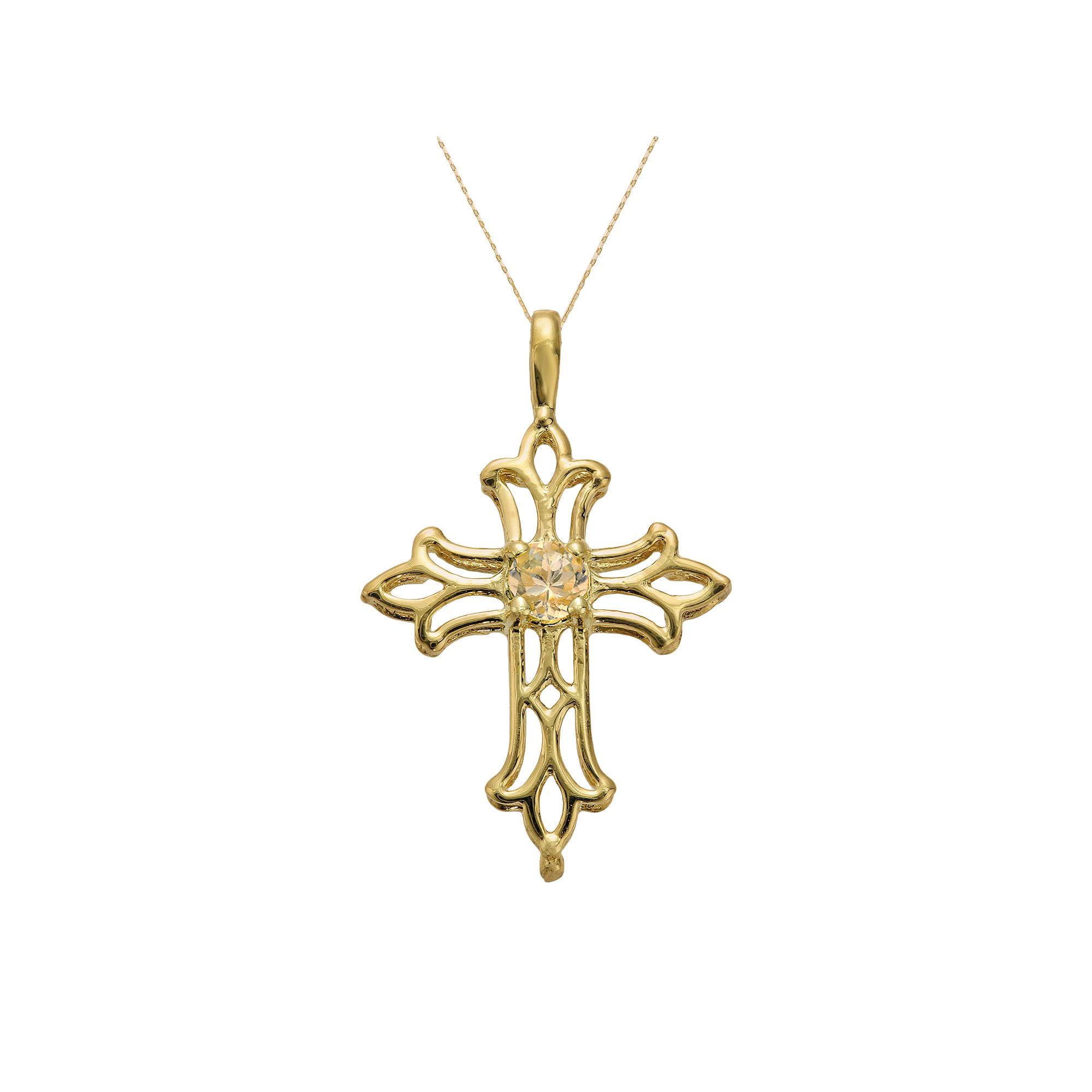 Gemminded 10k Gold Citrine Filigree Cross Pendant, Womens, Size: 18, Or