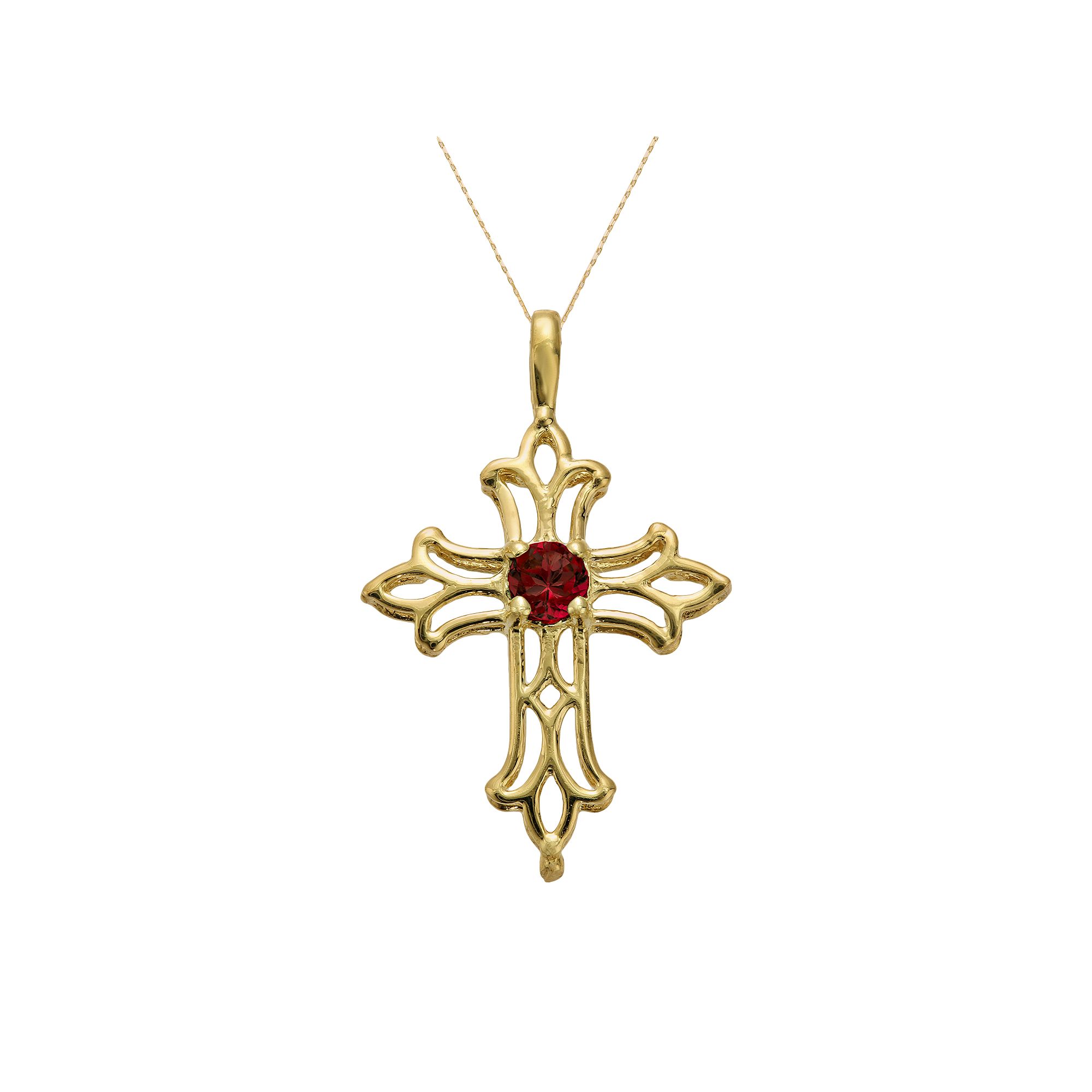 Gemminded 10k Gold Garnet Filigree Cross Pendant, Womens, Size: 18, Red