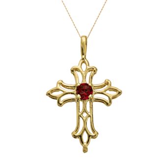 Gemminded 10k Gold Garnet Filigree Cross Pendant
