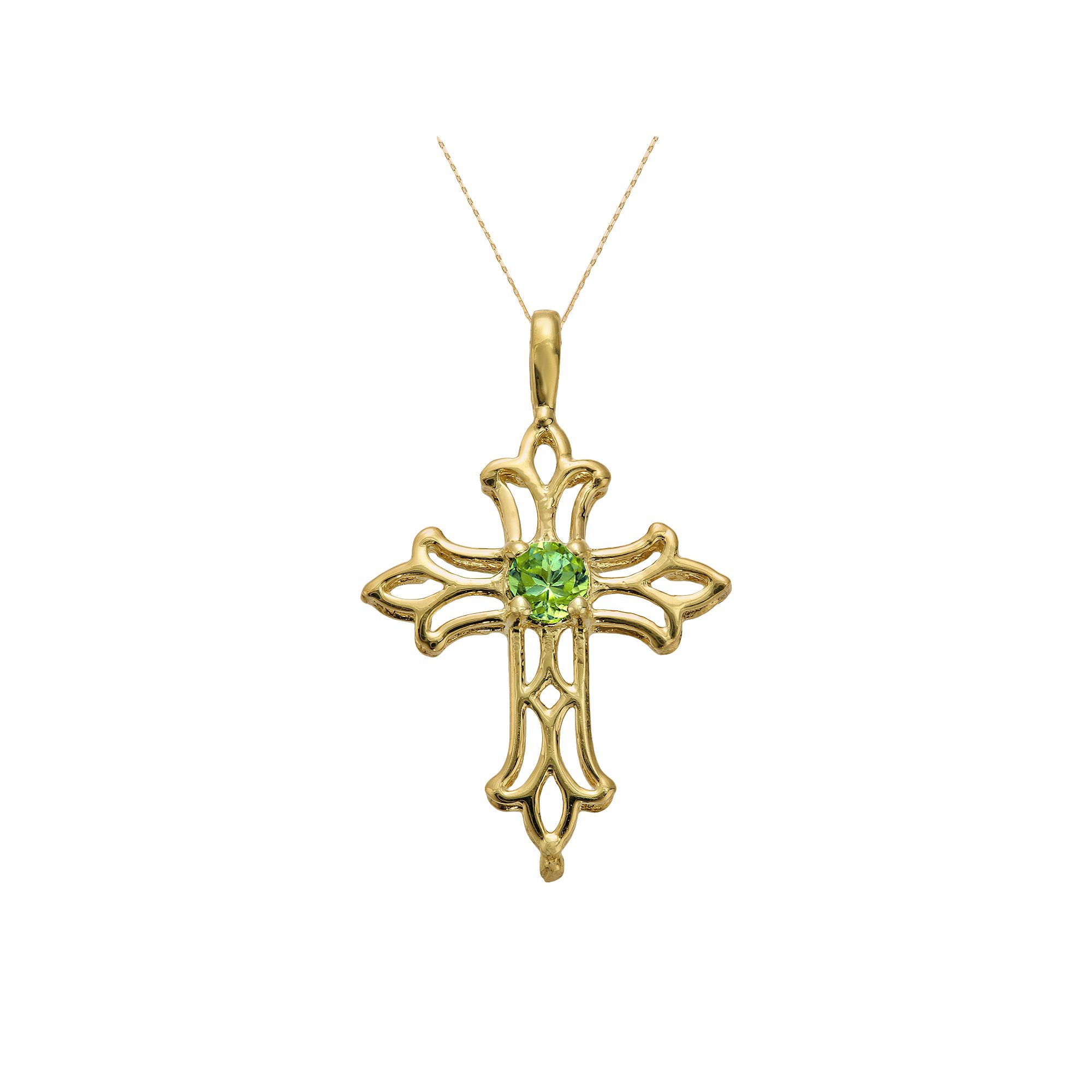 Gemminded 10k Gold Peridot Filigree Cross Pendant, Womens, Size: 18, Gr
