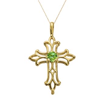 Gemminded 10k Gold Peridot Filigree Cross Pendant