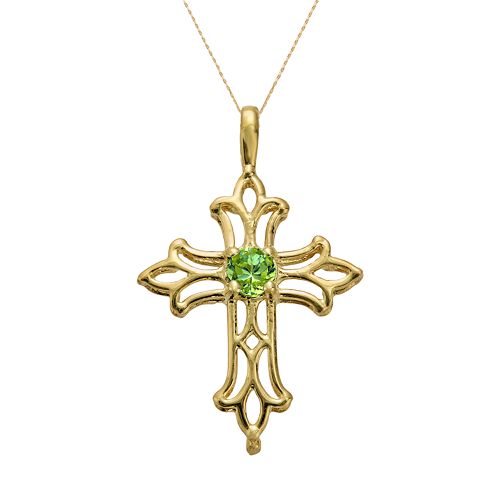 10k Gold Peridot Filigree Cross Pendant