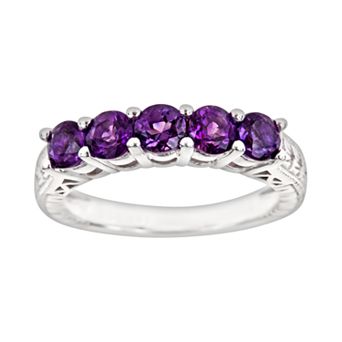 Celebration Gems Sterling Silver Amethyst Five-Stone Ring
