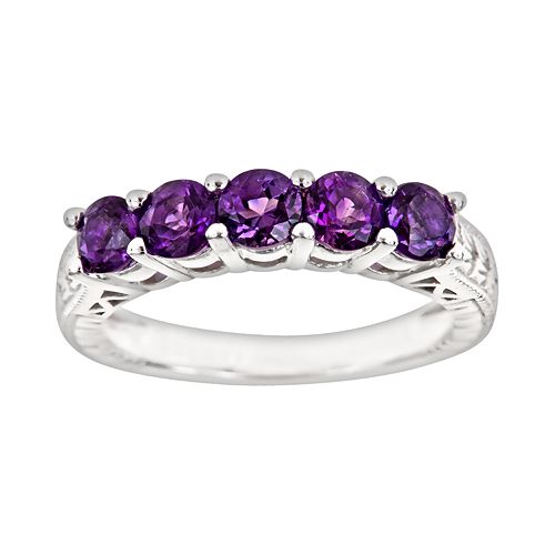 Sterling Silver Amethyst Five-Stone Ring