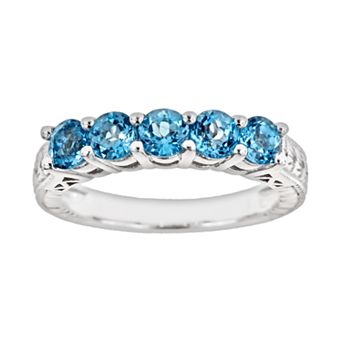 Celebration Gems Sterling Silver Swiss Blue Topaz Five-Stone Ring