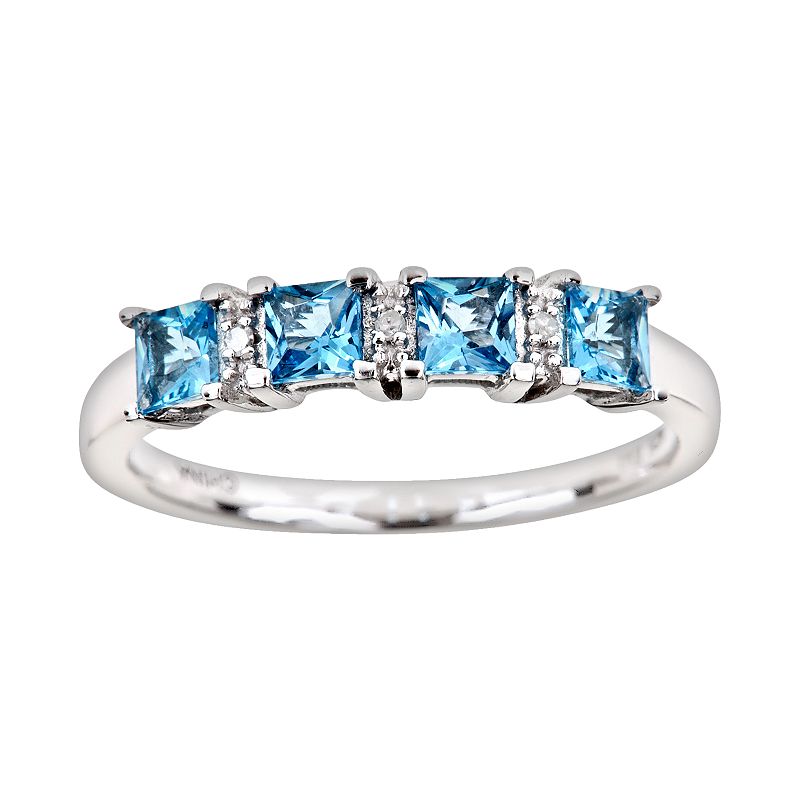 Sterling Silver Blue Topaz and Diamond Accent Ring, Womens, Size: 10