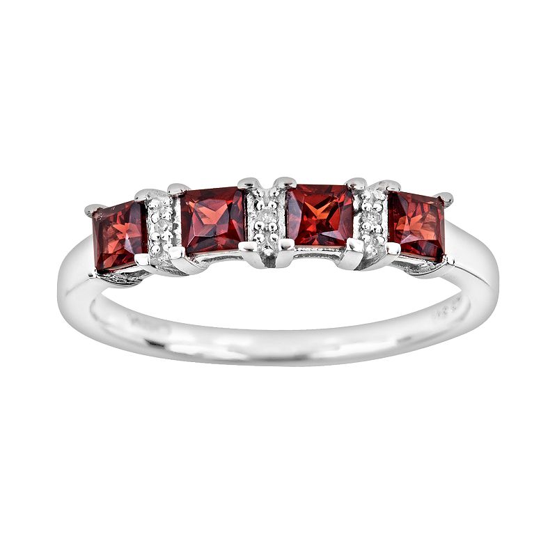 Sterling Silver Garnet and Diamond Accent Ring, Womens, Size: 10, Red