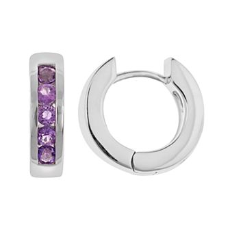 Celebration Gems Sterling Silver Amethyst Hinged Hoop Earrings