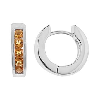 Celebration Gems Sterling Silver Citrine Hinged Hoop Earrings