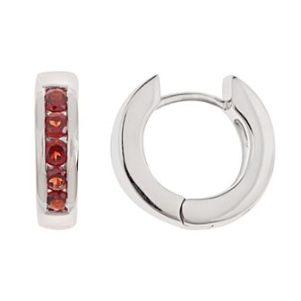 Celebration Gems Sterling Silver Garnet Hinged Hoop Earrings