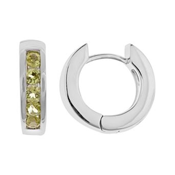 Celebration Gems Sterling Silver Peridot Hinged Hoop Earrings