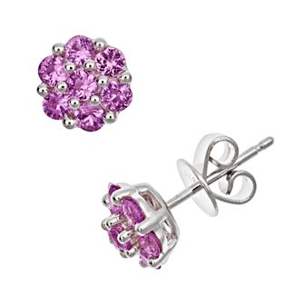 Celebration Gems Sterling Silver Pink Sapphire Cluster Stud Earrings