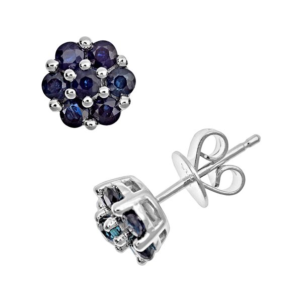 1000 Jewels 4mm Brilliant Cut Simulated Sapphire Sterling Silver Stud Earrings 