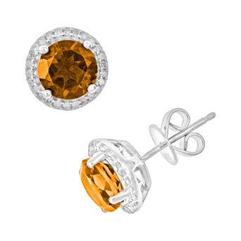 Celebration Gems Sterling Silver Citrine and .15 ct T.W. Diamond Frame Stud Earrings
