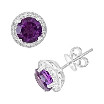 Celebration Gems Sterling Silver Amethyst and .15 ct T.W. Diamond Frame Stud Earrings