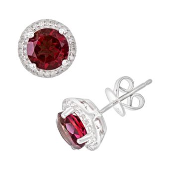 Celebration Gems Sterling Silver Garnet and .15 ct T.W. Diamond Frame Stud Earrings