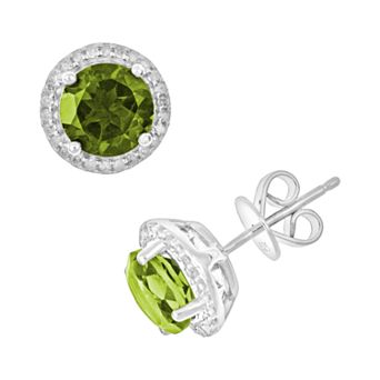 Celebration Gems Sterling Silver Peridot and .15 ct T.W. Diamond Frame Stud Earrings