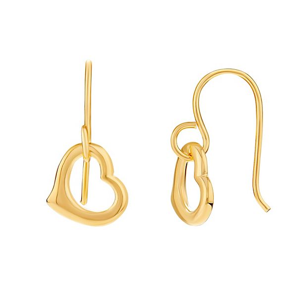 14k Gold Plated Heart Drop Earrings