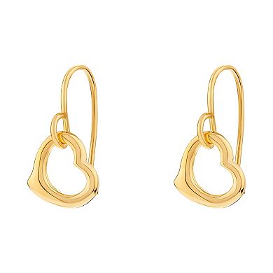 14k Gold Plated Heart Drop Earrings