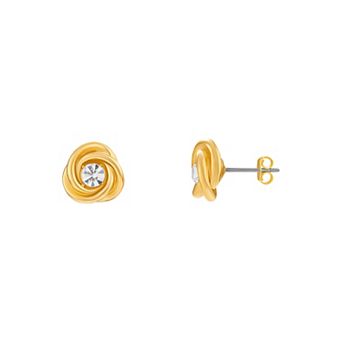 PRIMROSE 14k Gold-Plated Crystal Love Knot Stud Earrings
