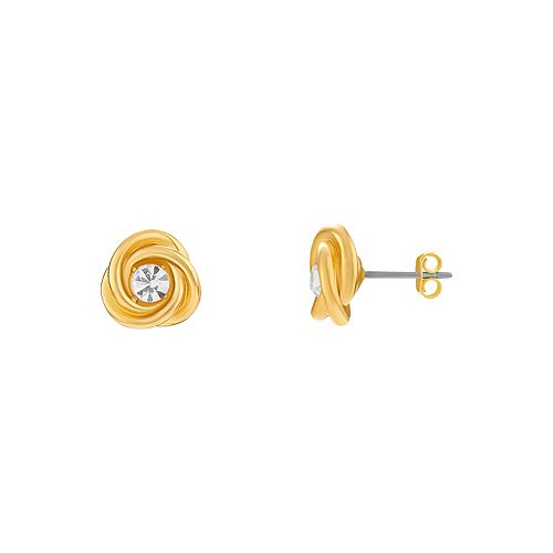 14k GoldPlated Crystal Love Knot Stud Earrings