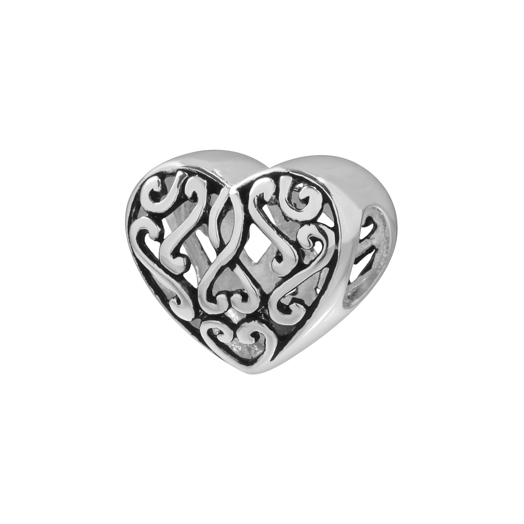 Individuality Beads Sterling Silver Filigree Heart Bead, Womens