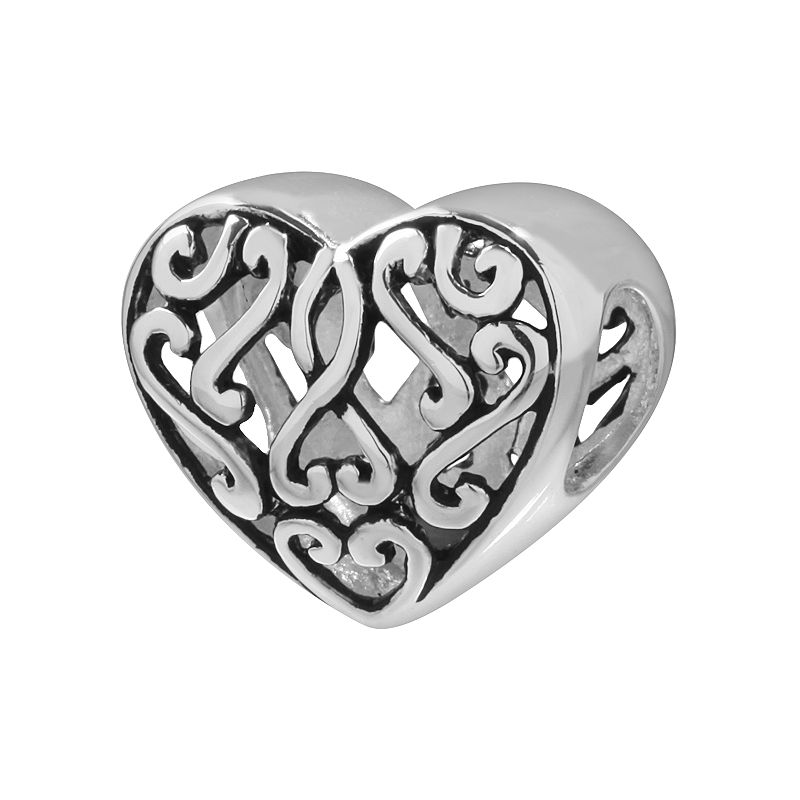 Individuality Beads Sterling Silver Filigree Heart Bead, Womens, Grey