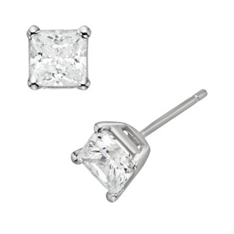 Diamonore Sterling Silver 1 1/2 ct T.W. Simulated Diamond Princess Stud Earrings