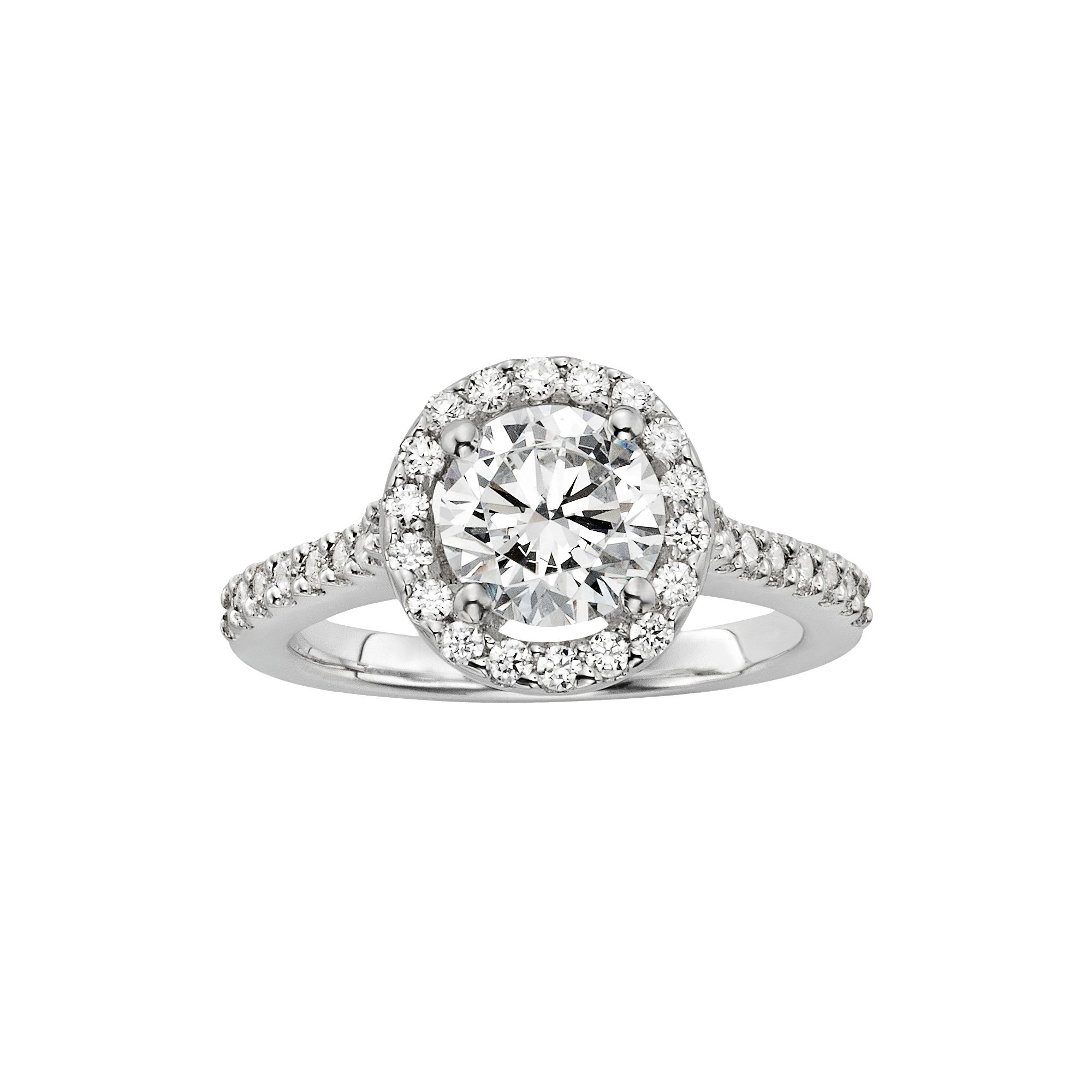 Diamonore Round-Cut Simulated Diamond Halo Engagement Ring in Sterling Silv