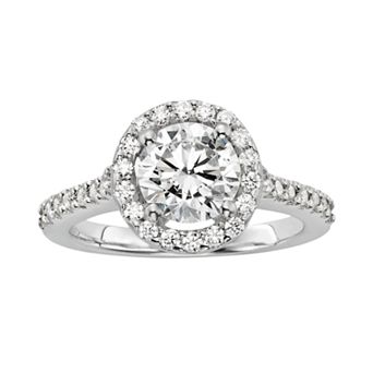 Diamonore Round-Cut Simulated Diamond Halo Engagement Ring in Sterling Silver (2 ct T.W.)