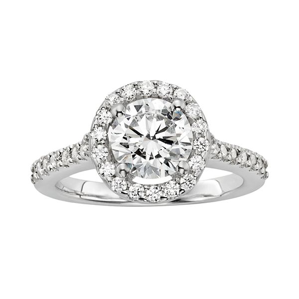 Diamonore Round-Cut Simulated Diamond Halo Engagement Ring in Sterling ...