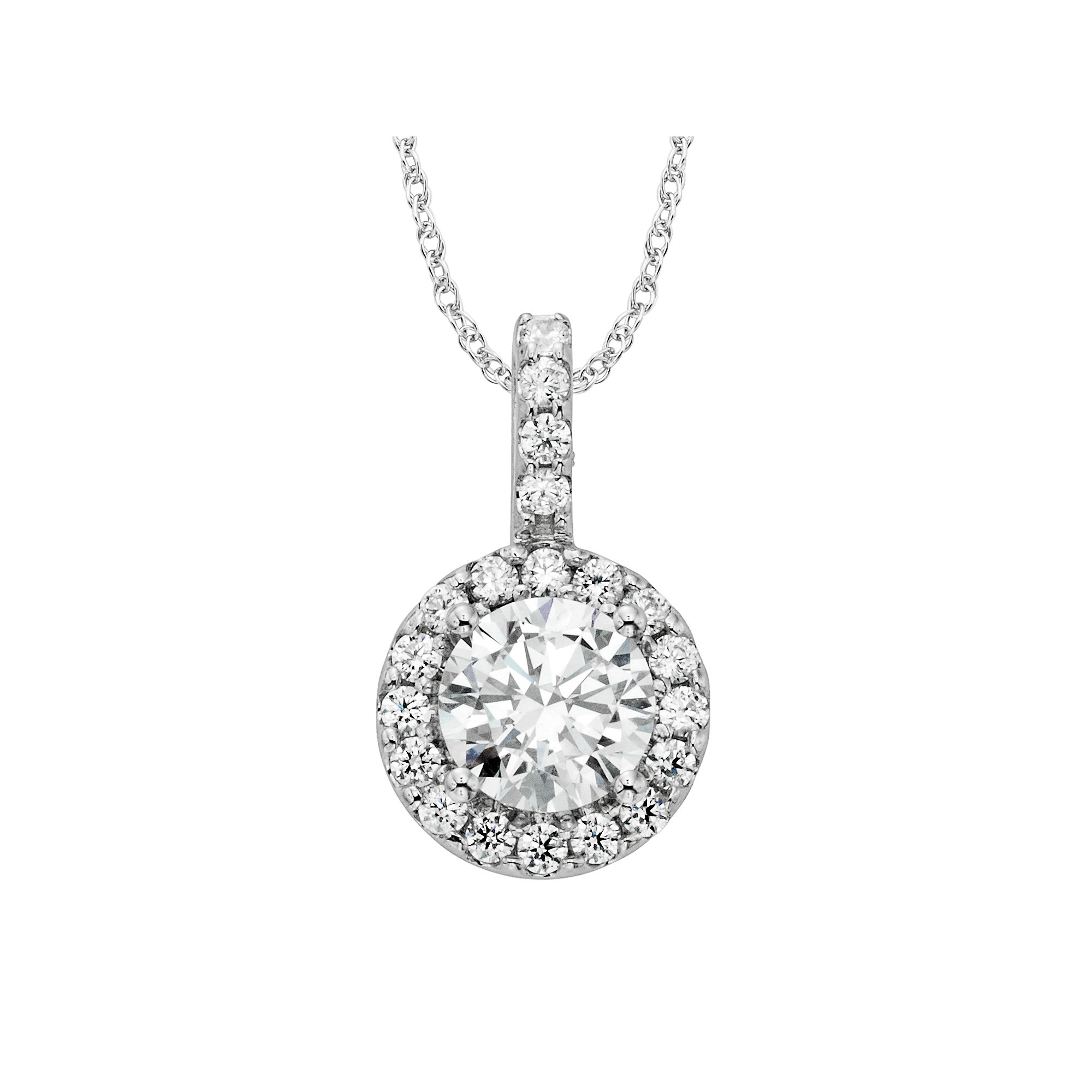 Diamonore Sterling Silver 2-ct. T.W. Simulated Diamond Halo Pendant, Women