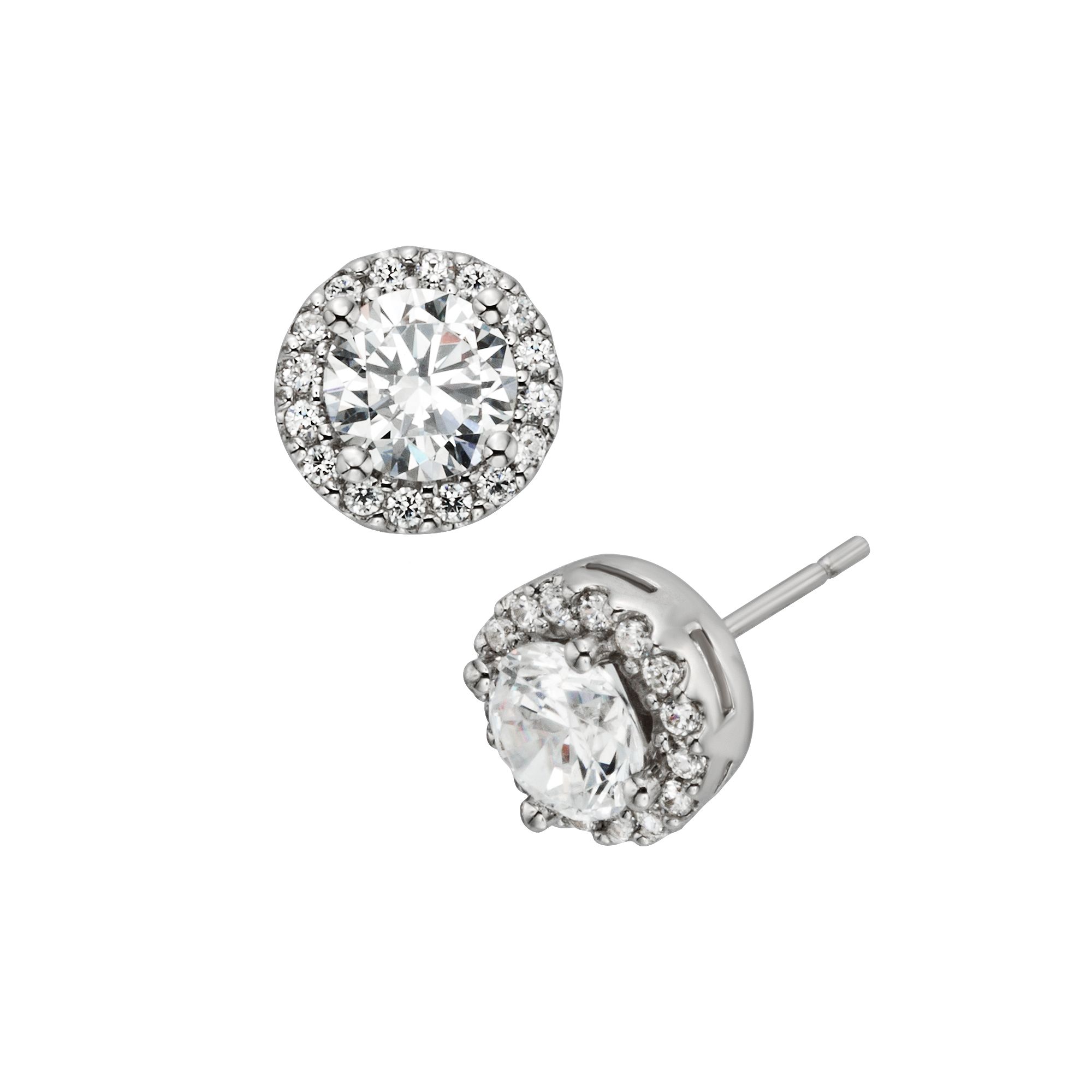 Diamonore Sterling Silver 2-ct. T.W. Simulated Diamond Halo Stud Earrings, 