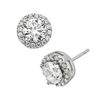 Diamonore Sterling Silver 2 ct T.W. Simulated Diamond Halo Stud Earrings