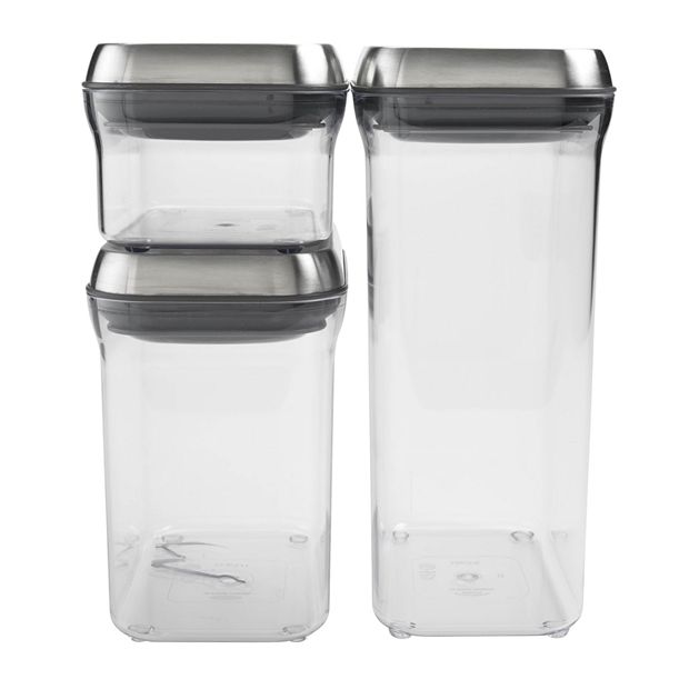 SteeL POP Glass Canister 3-Piece Set, OXO