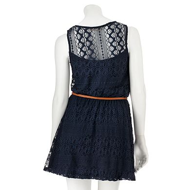 Juniors' Rewind Lace Crochet Fit & Flare Dress