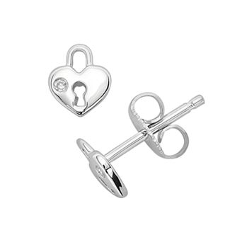 Little Diva Diamonds Sterling Silver Diamond Accent Heart Lock Stud Earrings - Kids