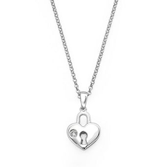 Little Diva Diamonds Sterling Silver Diamond Accent Heart Lock Pendant - Kids