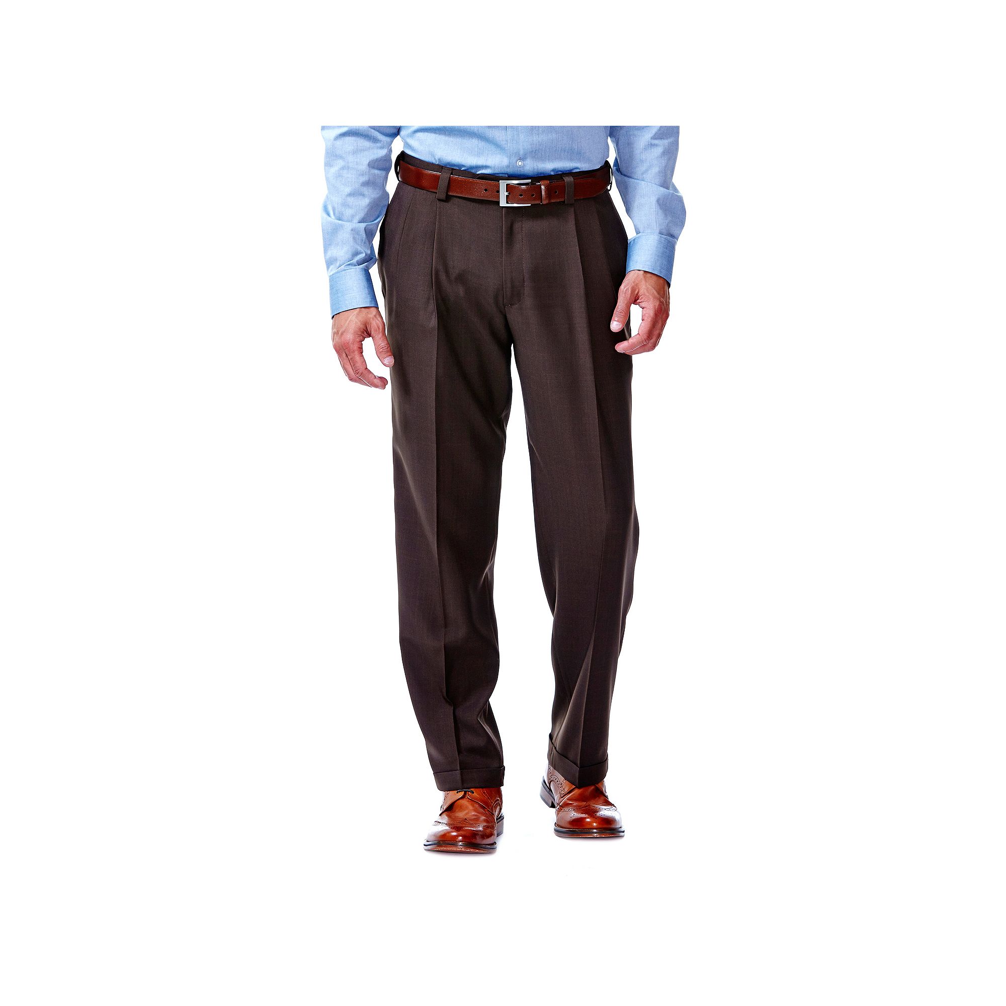 Mens Haggar® eCLo™ Stria Classic-Fit Hidden Expandable Waist Pleated Dr