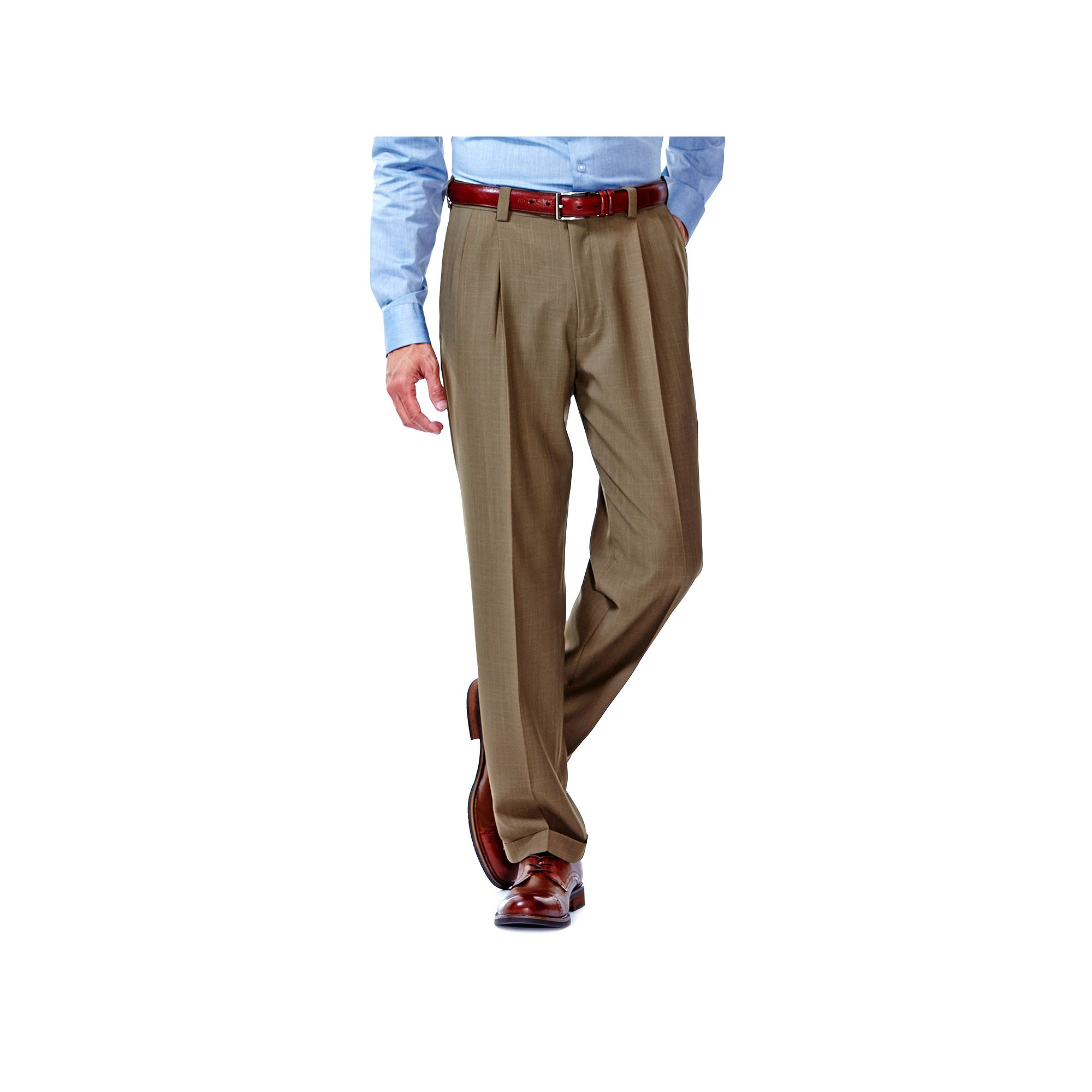 Mens Haggar® eCLo™ Stria Classic-Fit Hidden Expandable Waist Pleated Dr